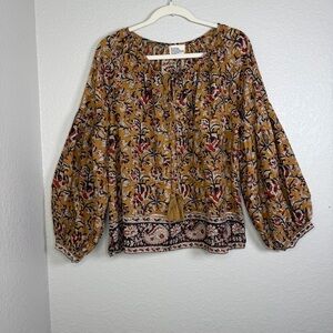 Naked Generation Women's Paisley Prairie Peasant Boho Blouse Top Size Large